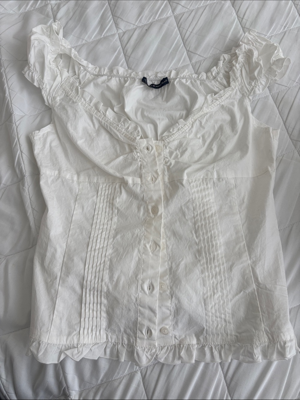 Brandy Melville White Ruffle Button-Front Blouse